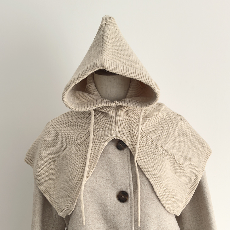 纯色针织围脖女士斗篷连帽披肩女外搭秋冬围巾帽子一体帽保暖护颈