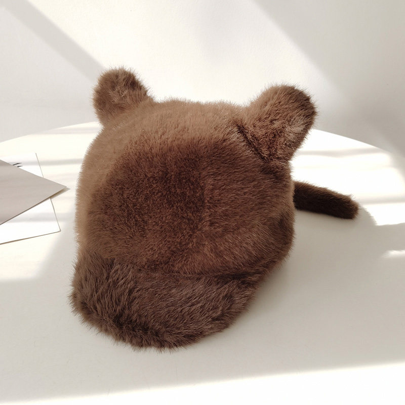 甜美可爱耳朵带尾巴仿貂毛棒球帽