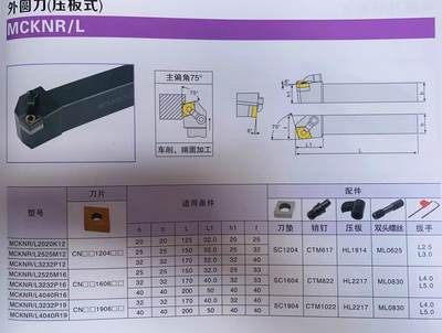 75度外圆刀菱形数控刀杆MCKNR/L2020K12/2525M12/3232P12/2525M16