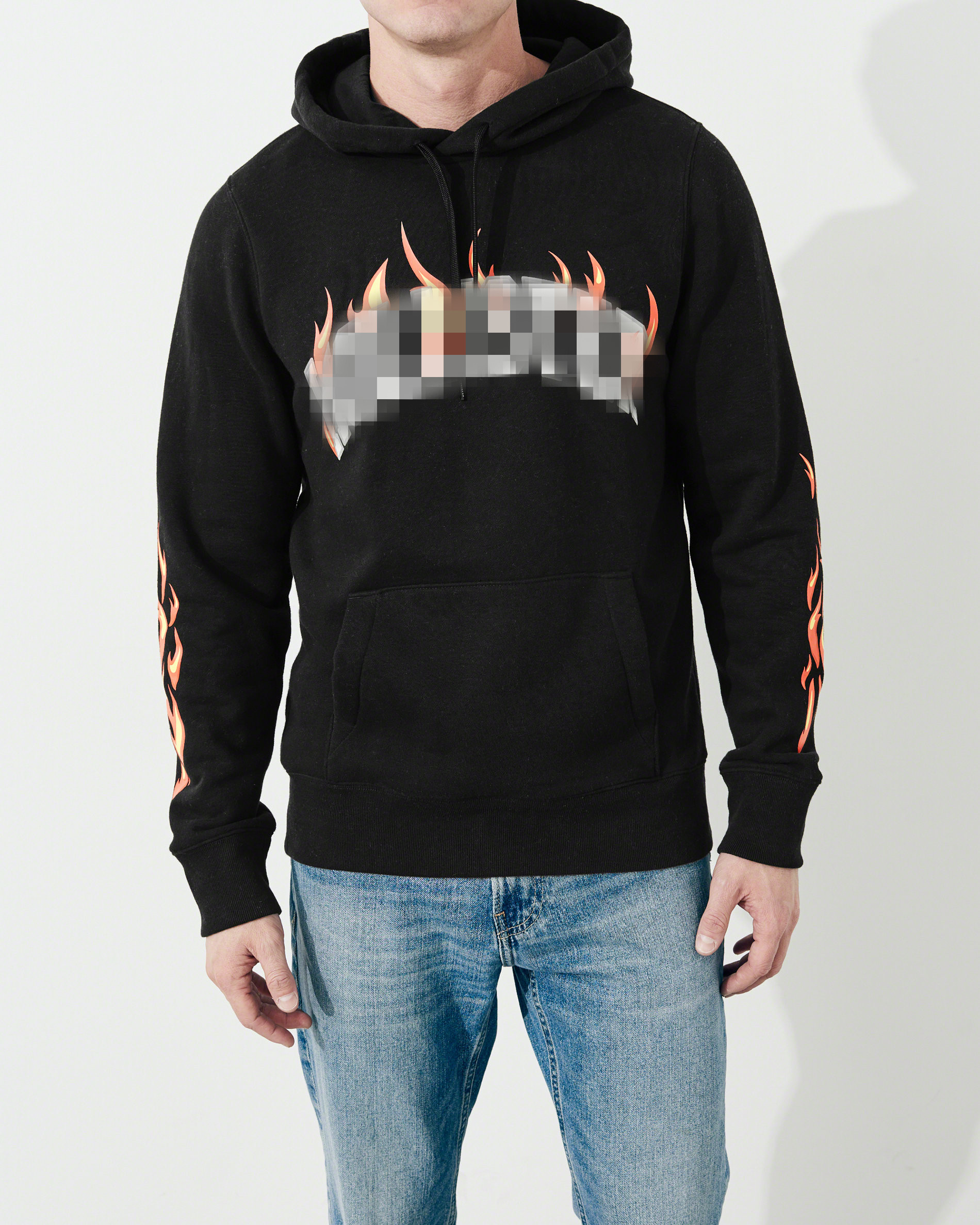 男式修身火焰抓绒HC帽卫衣情侣