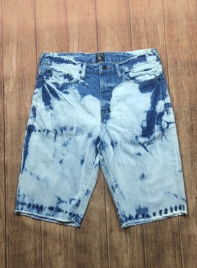 男重水洗扎染做旧牛仔裤短裤中裤五分裤 PRPS