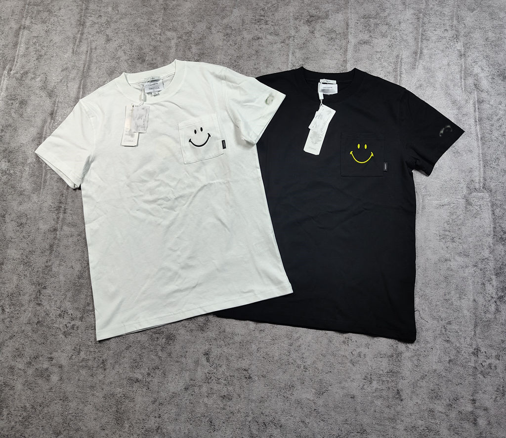 男女情侣款笑脸联名版纯棉印花植绒圆领短袖T恤 两色