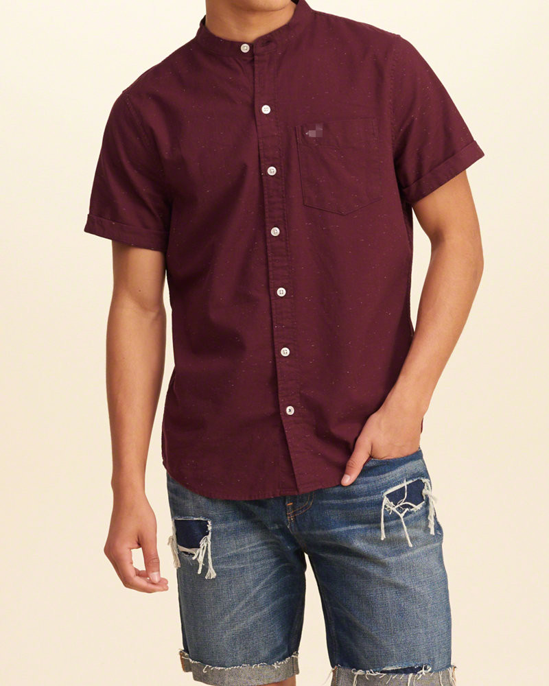 男式修身立领牛津纺短袖衬衫