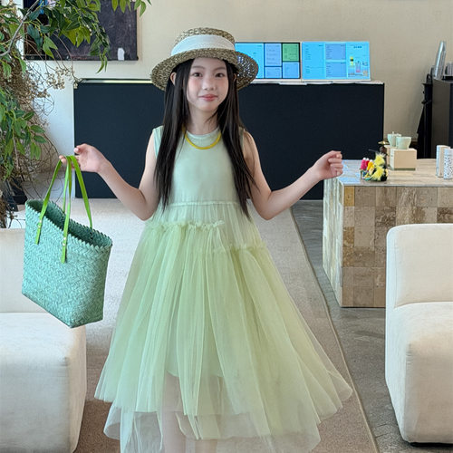 花与寻女童连衣裙2026夏季森系网纱蓬蓬裙内搭+纱裙两件套仙仙裙