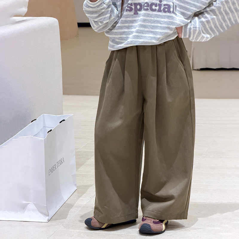 艾摩贝贝中大童设计感压褶阔腿裤秋款长裤子儿童垂感直筒休闲裤潮