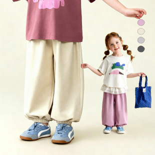 阿米拉童装2026年夏季新款儿童净色轻薄透气防蚊裤男女童束脚裤子