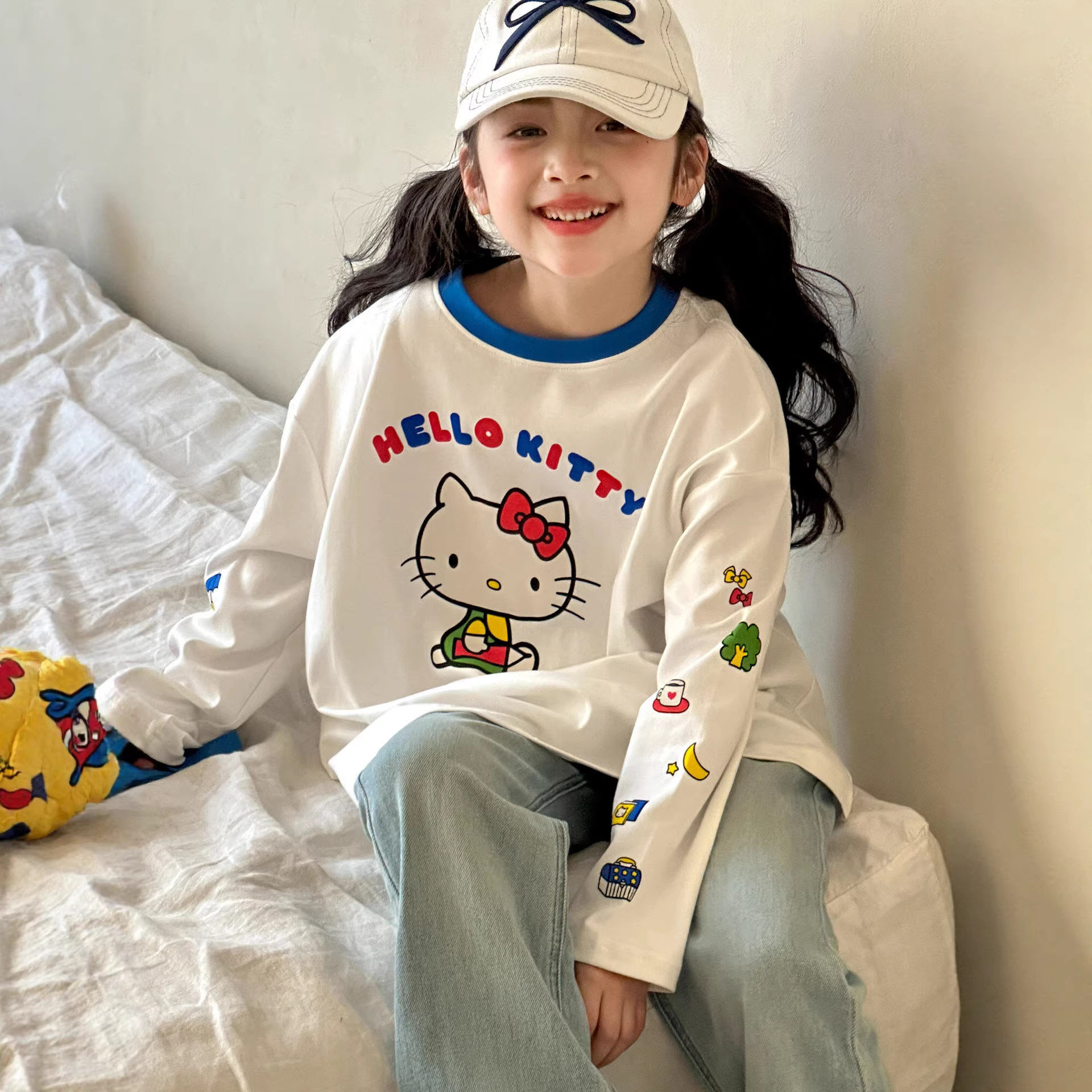 小红鱼女童长袖T恤春秋款2026新款春装卡通打底衫女孩上衣亲子装