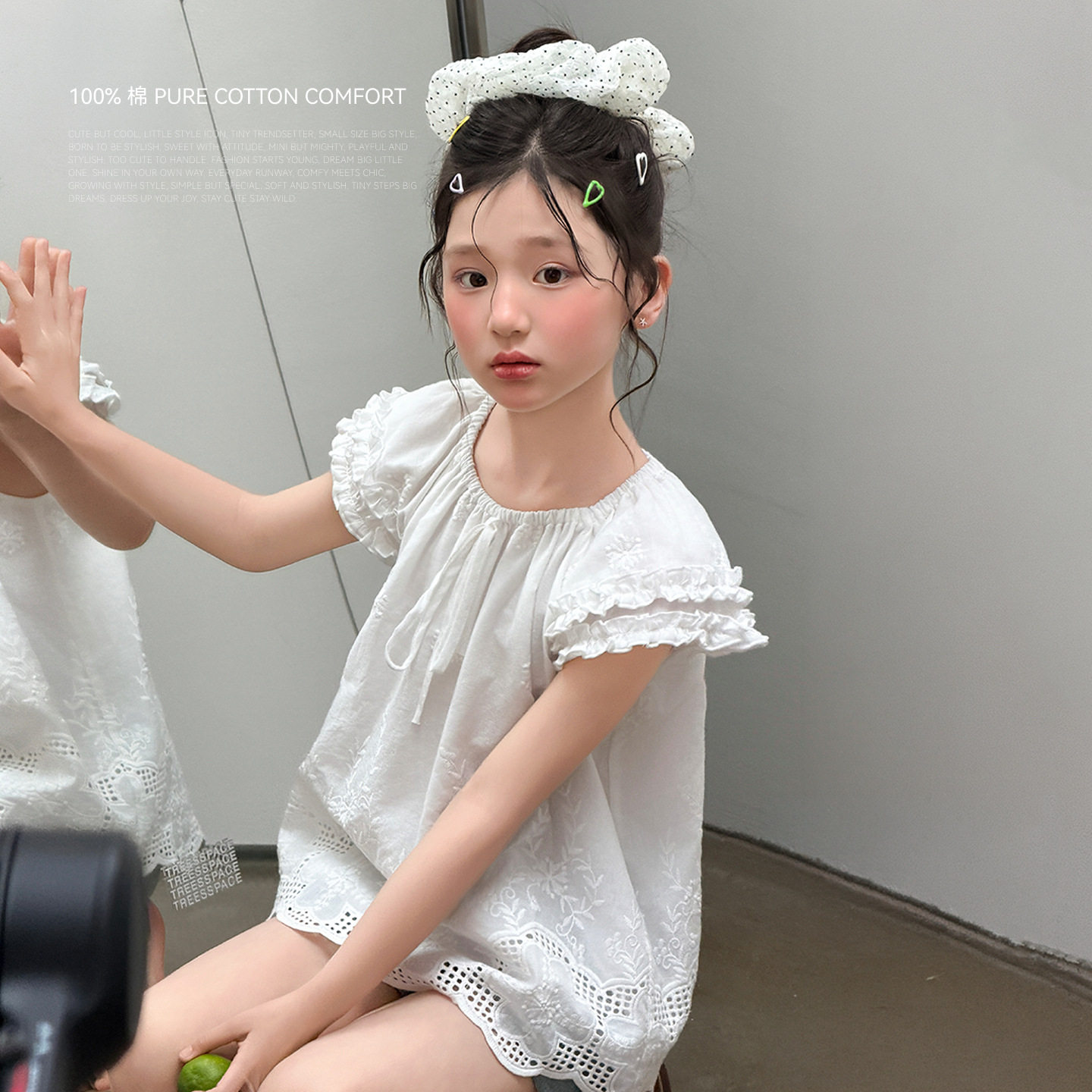 雨晨童装女童娃娃衫2026夏季新款设计蕾丝花边透气小衫衬衫