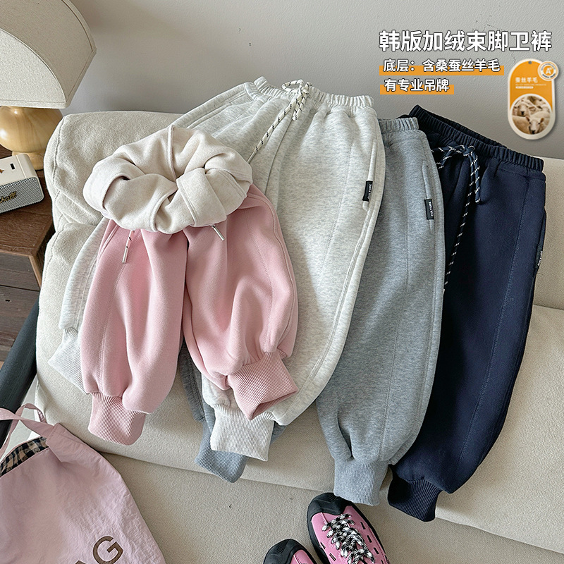 谢金毛童装女童冬装裤子加绒加厚卫冬款桑蚕丝羊毛内里儿童休闲裤