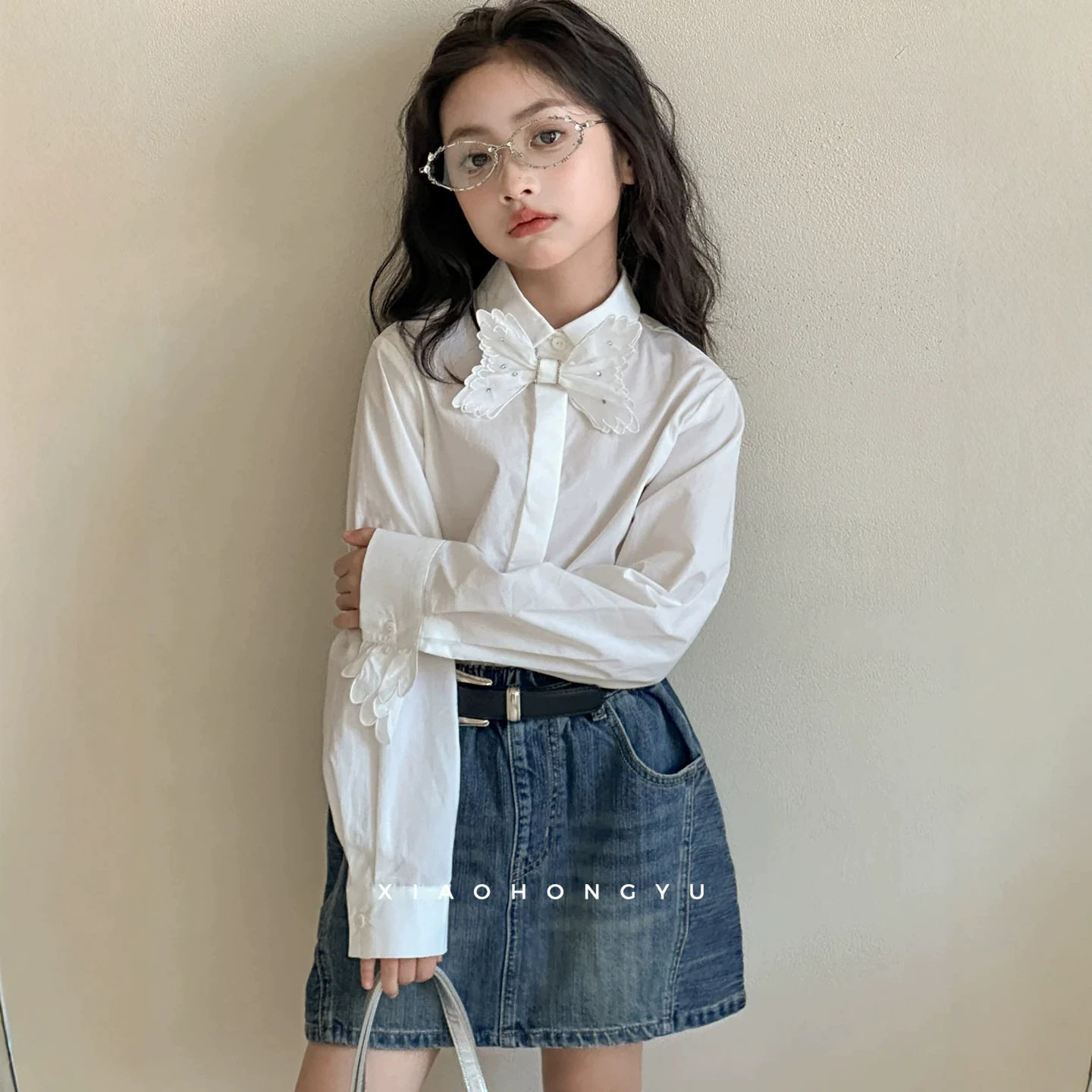 小红鱼女童衬衫秋装2026新款儿童秋季白色衬衣亲子早秋穿搭上衣潮