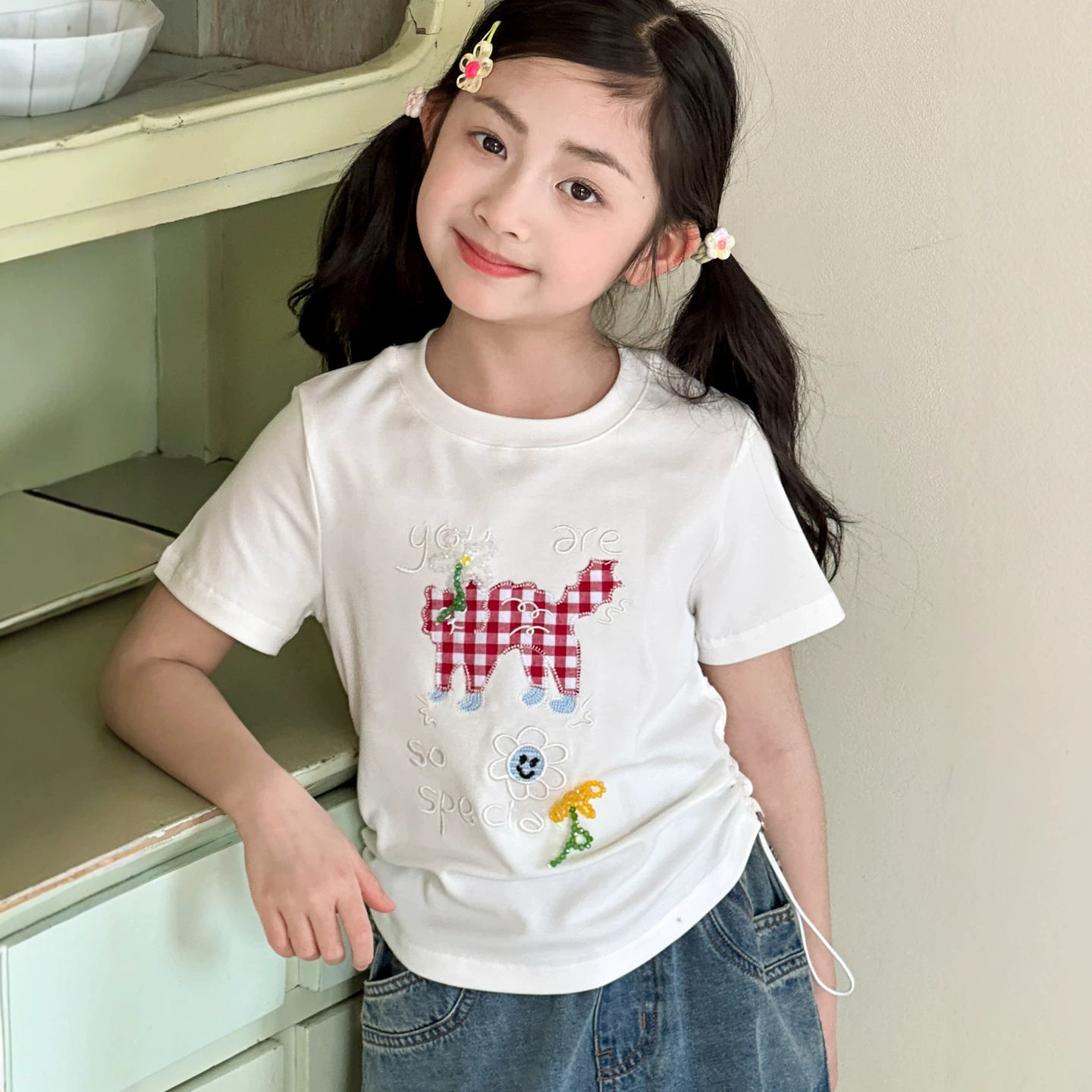 小红鱼女童短袖T恤夏装2026新款韩国童装亲子装夏季卡通上衣半袖