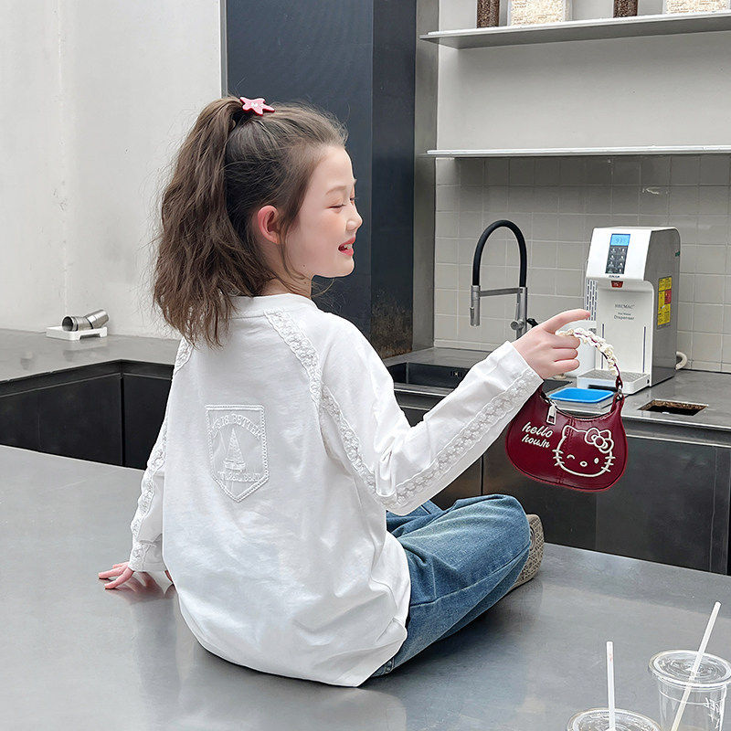女童长袖白t恤儿童洋气宽松打底衫大童内搭上衣2026春秋装新款
