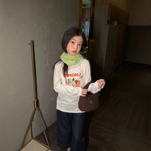 花与寻童装女童T恤2026秋季新款韩系卡通小狗印花长袖t恤百搭外穿