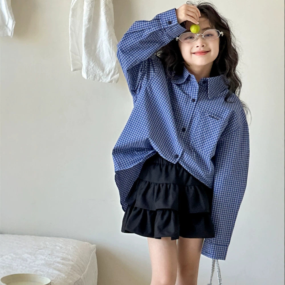 小红鱼女童衬衫秋装2026新款青少年儿童格子衬衣春秋洋气上衣亲子