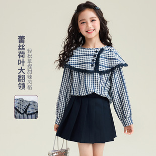 甜美儿童童装 女大童装 衬衫 2025春秋新款 洋气 女童不规则翻领长袖