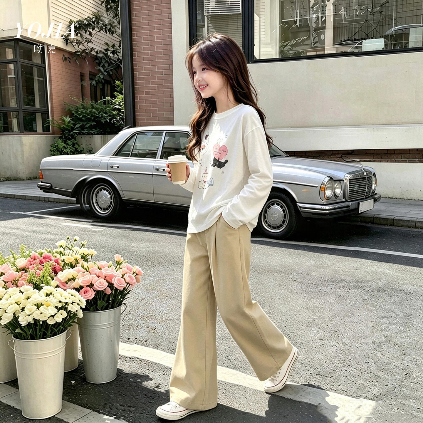 YOJIA女童打底衫春秋款2026新款洋气百搭童装女孩长袖T恤儿童秋装