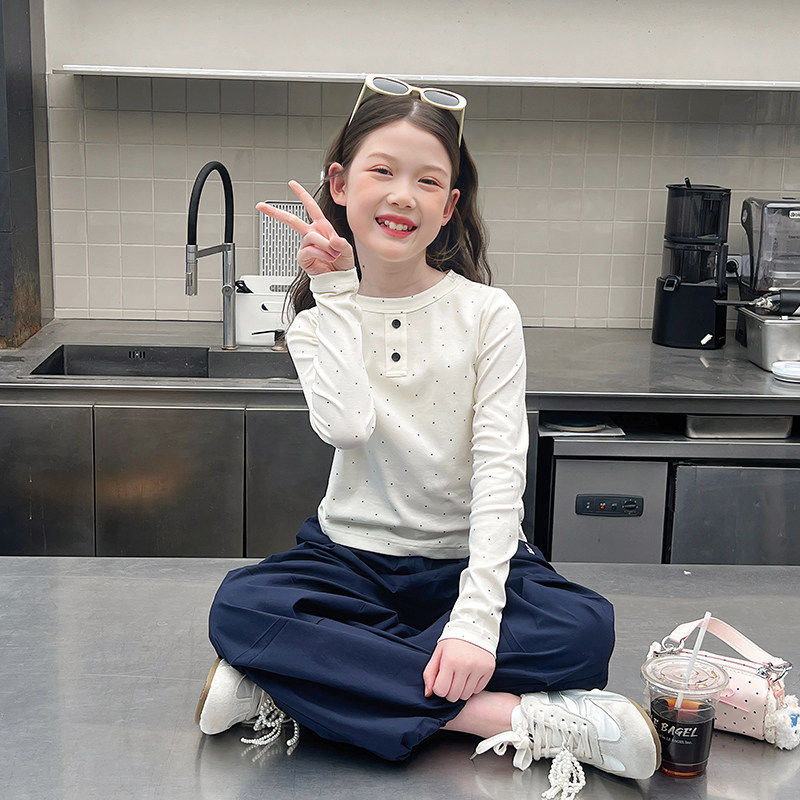 女童网红短装上衣儿童洋气长袖t恤大童内搭打底衫2026春秋装新款