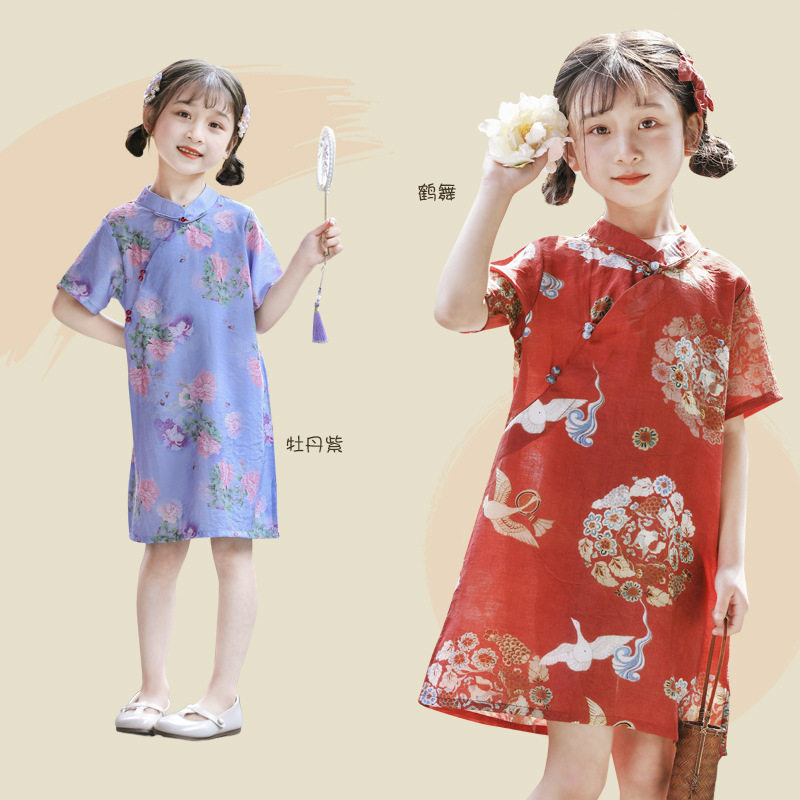 女童旗袍夏季新款宽松儿童中国风改良款连衣裙轻薄中长款汉服裙子