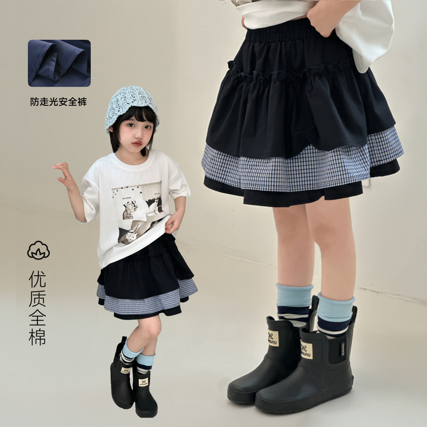 【小风琴】女童100%棉短裙2026夏季新款儿童洋气拼接裙子