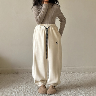 小红鱼女童加绒裤子2025秋冬儿童束脚裤一体绒运动卫裤亲子阔腿裤