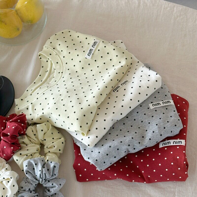 谢金毛女童夏季新款精棉双面螺纹短袖小女孩韩系波点百搭T带发圈