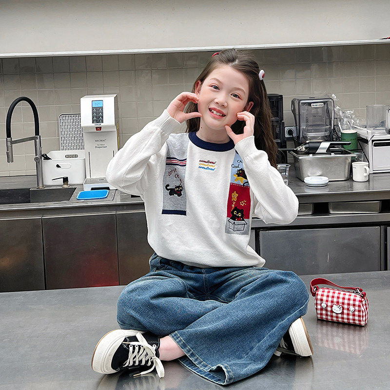女童洋气白毛衣儿童宽松内搭针织衫大童打底衫上衣2026春秋装新款