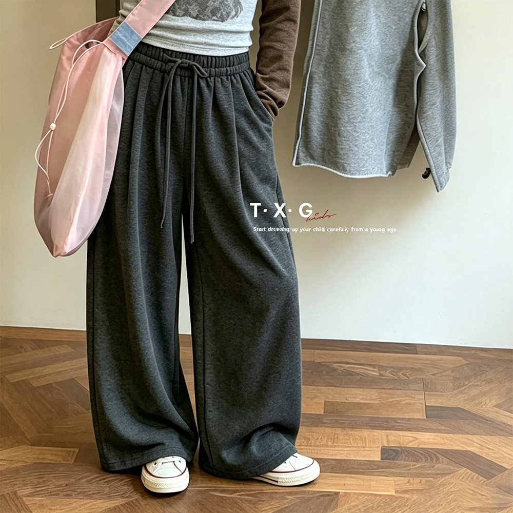 田夕果童装女童糯米绒针织裤新款秋装中大童百搭长裤休闲校园裤子