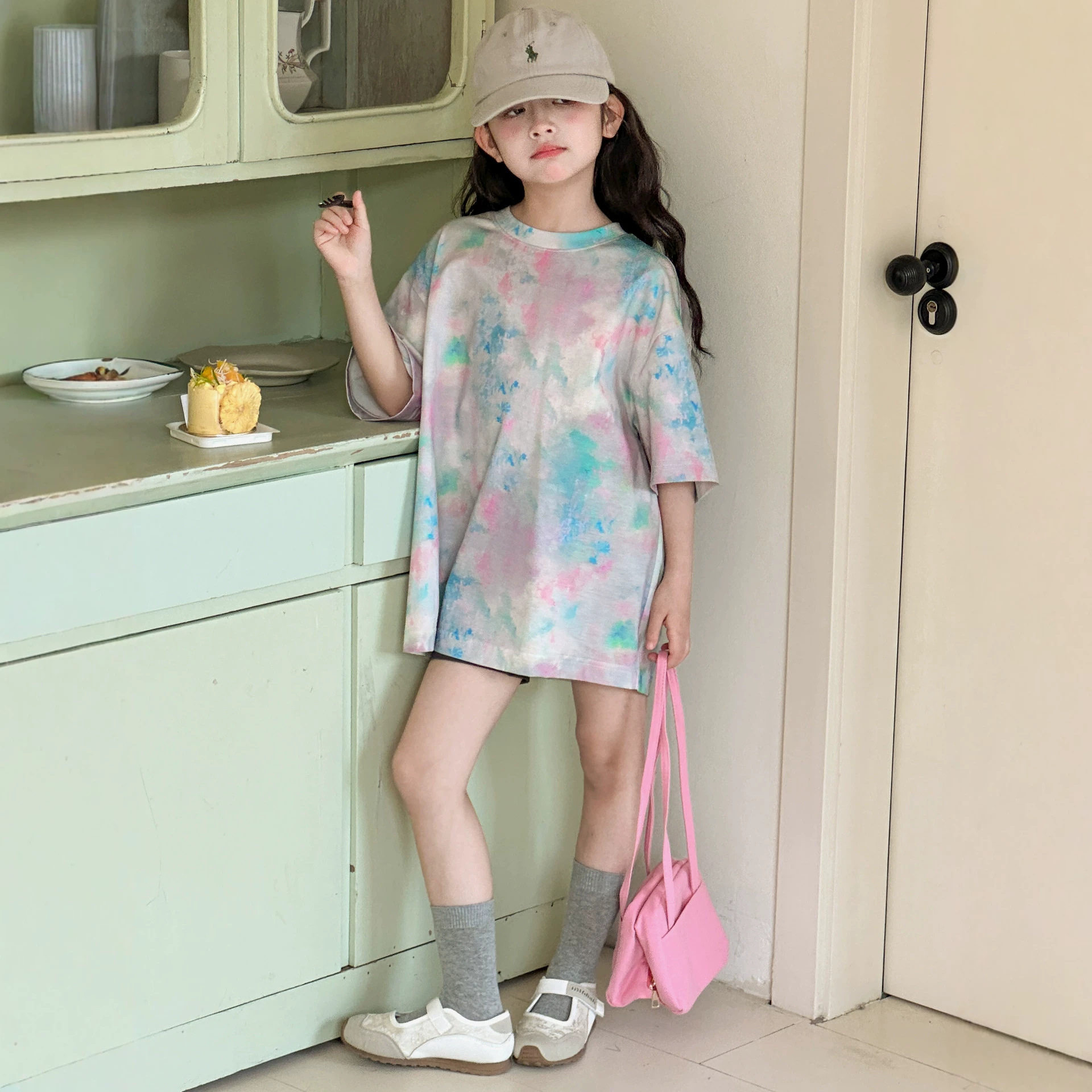 小红鱼女童扎染风短袖T恤夏装2026新款亲子夏季上衣洋气韩国童装