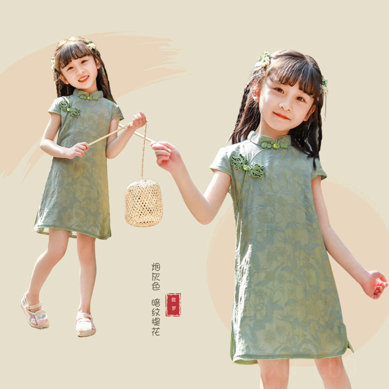 女童中国风2026连衣裙宝宝纯色薄款可爱旗袍洋气唐装小孩夏季新款