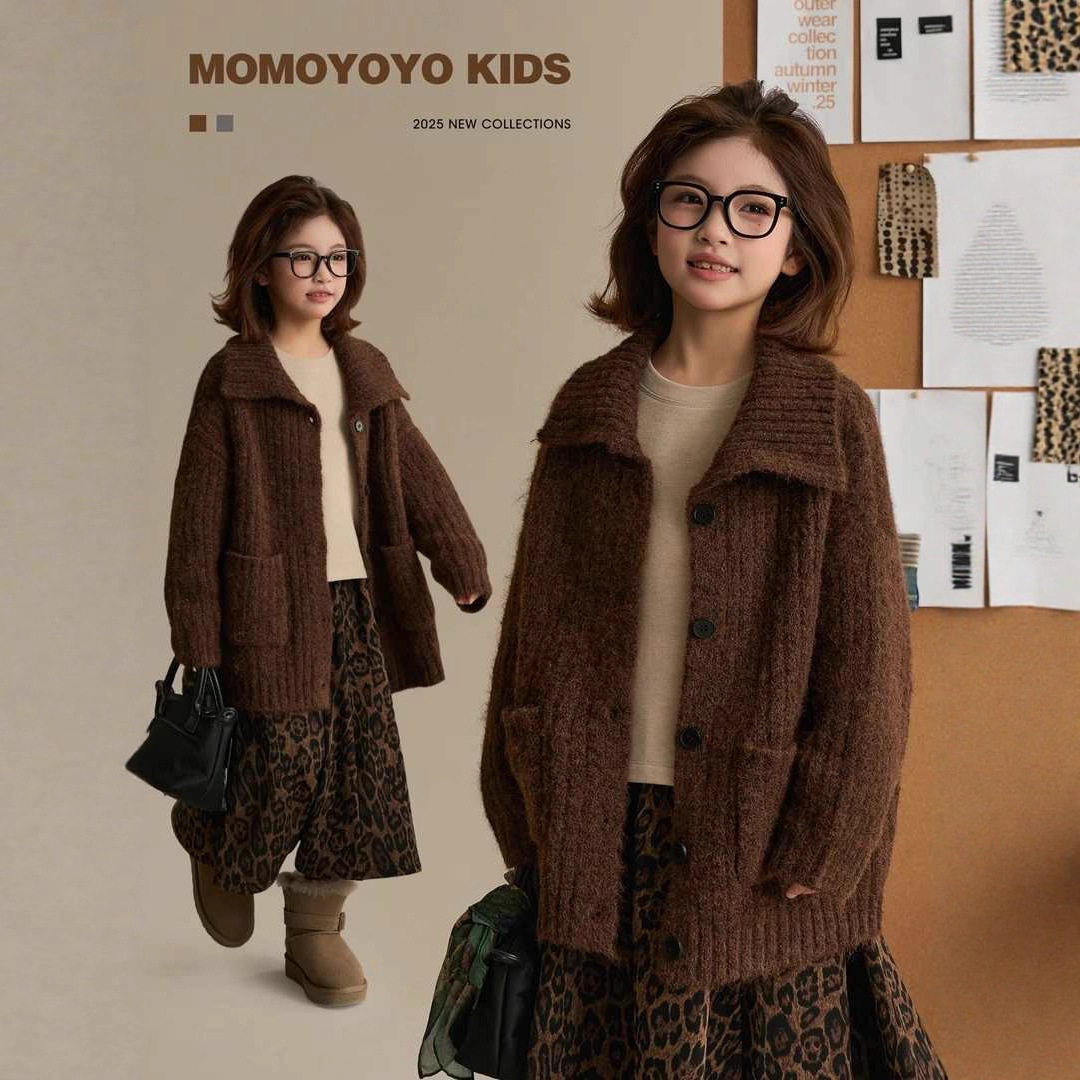 韩系慵懒风翻领毛衣外套女秋冬季2025新款感宽松针织开衫上衣外套