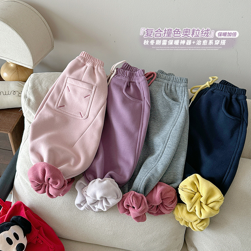 女童加绒裤子秋冬款2025新款宝宝冬季加厚奥粒绒长裤儿童冬装卫裤