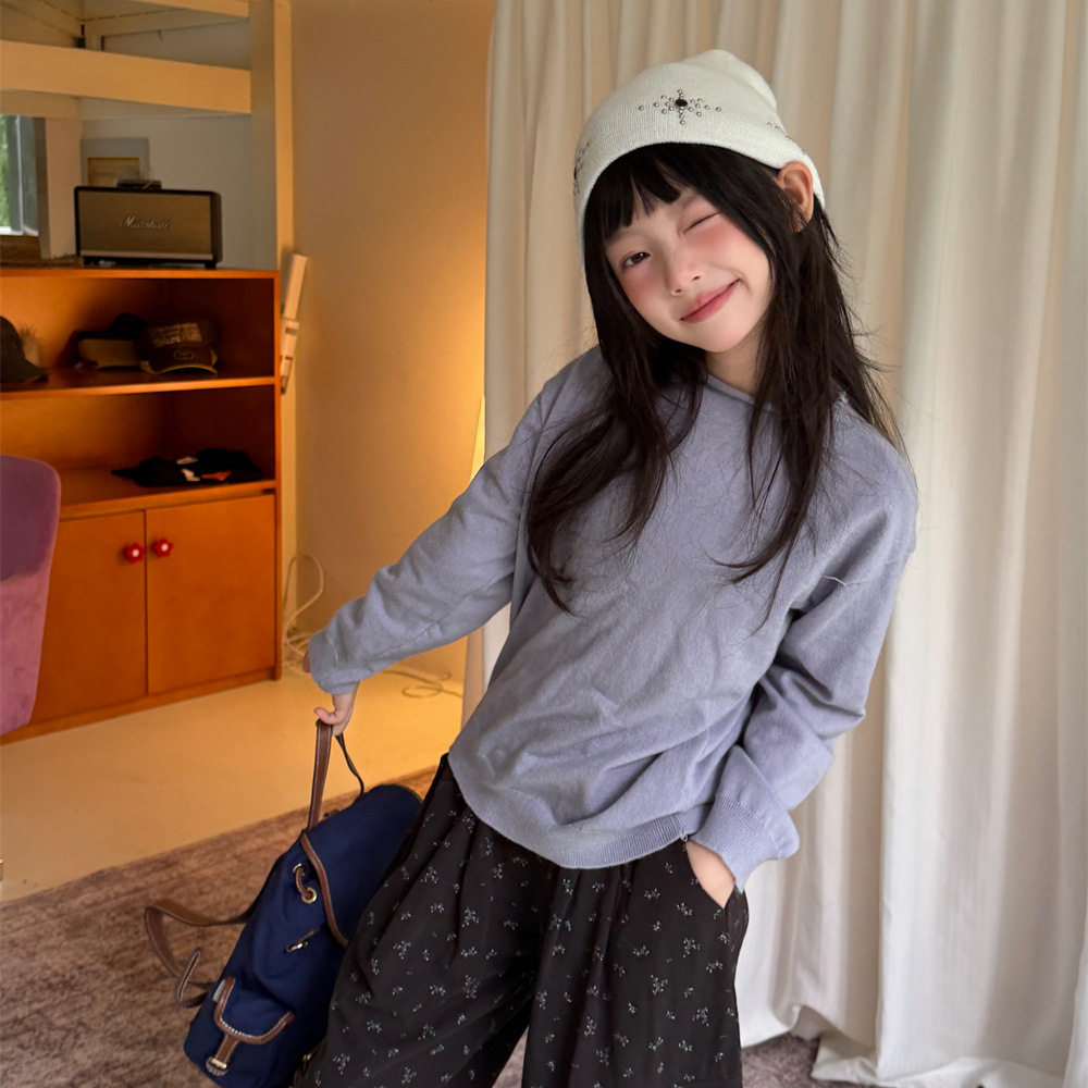 花与寻女童2026年冬款韩系套头毛衣简约纯色女童休闲针织内搭毛衣