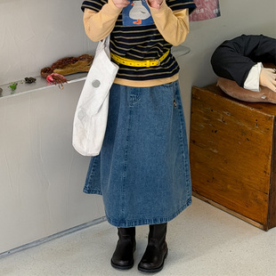 花与寻童装女童牛仔半身裙2026年春款韩系A字版型宽松显瘦中长裙
