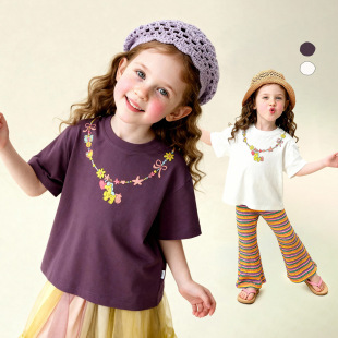 阿米拉童装2026年夏季新款女童甜美透气圆领T恤儿童百搭凉感短袖