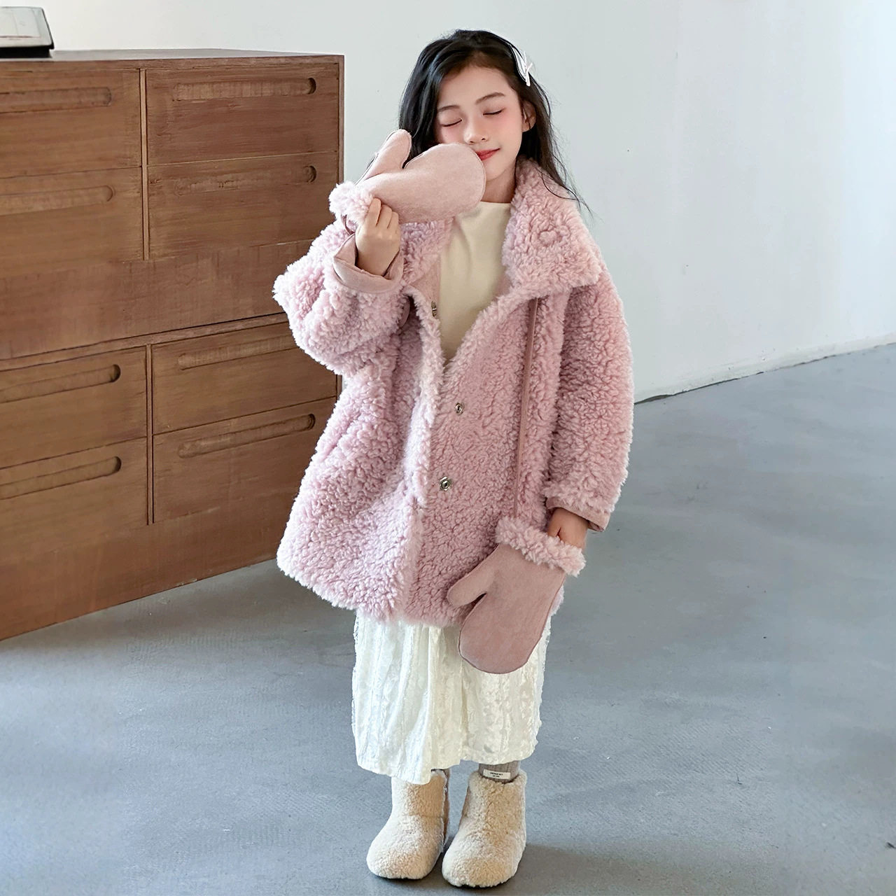 女童皮草外套中长款2026冬新款宽松加厚仿羊羔毛皮毛一体外套儿童