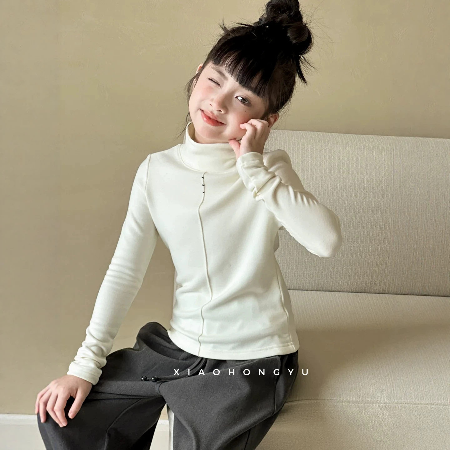 小红鱼半高领打底衫秋冬款女童秋装德绒长袖T恤儿童亲子百搭上衣