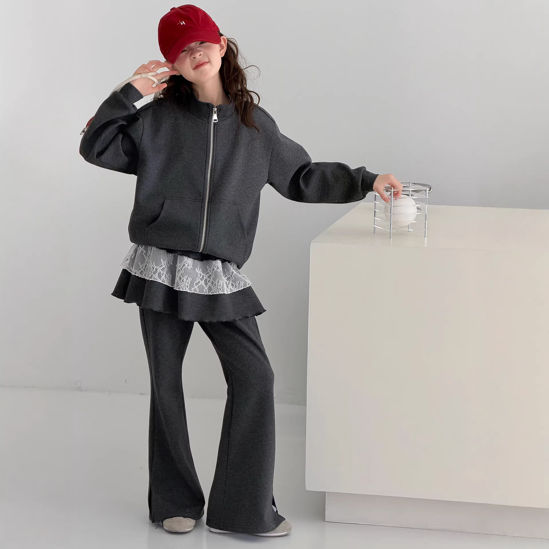 女童春秋简约套装开衫卫衣喇叭裤女孩大童新款外套屁帘裤子两件套