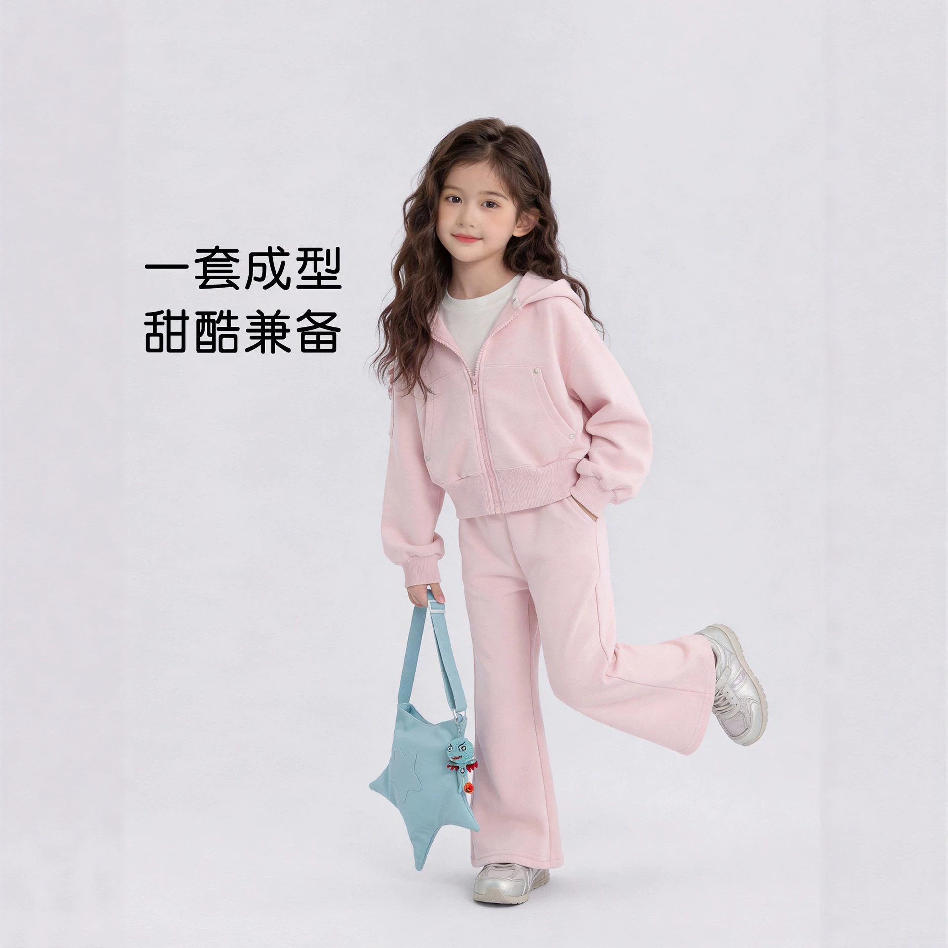 粉色休闲套装女童秋季2026新款儿童装连帽卫衣裤子两件套运动穿搭