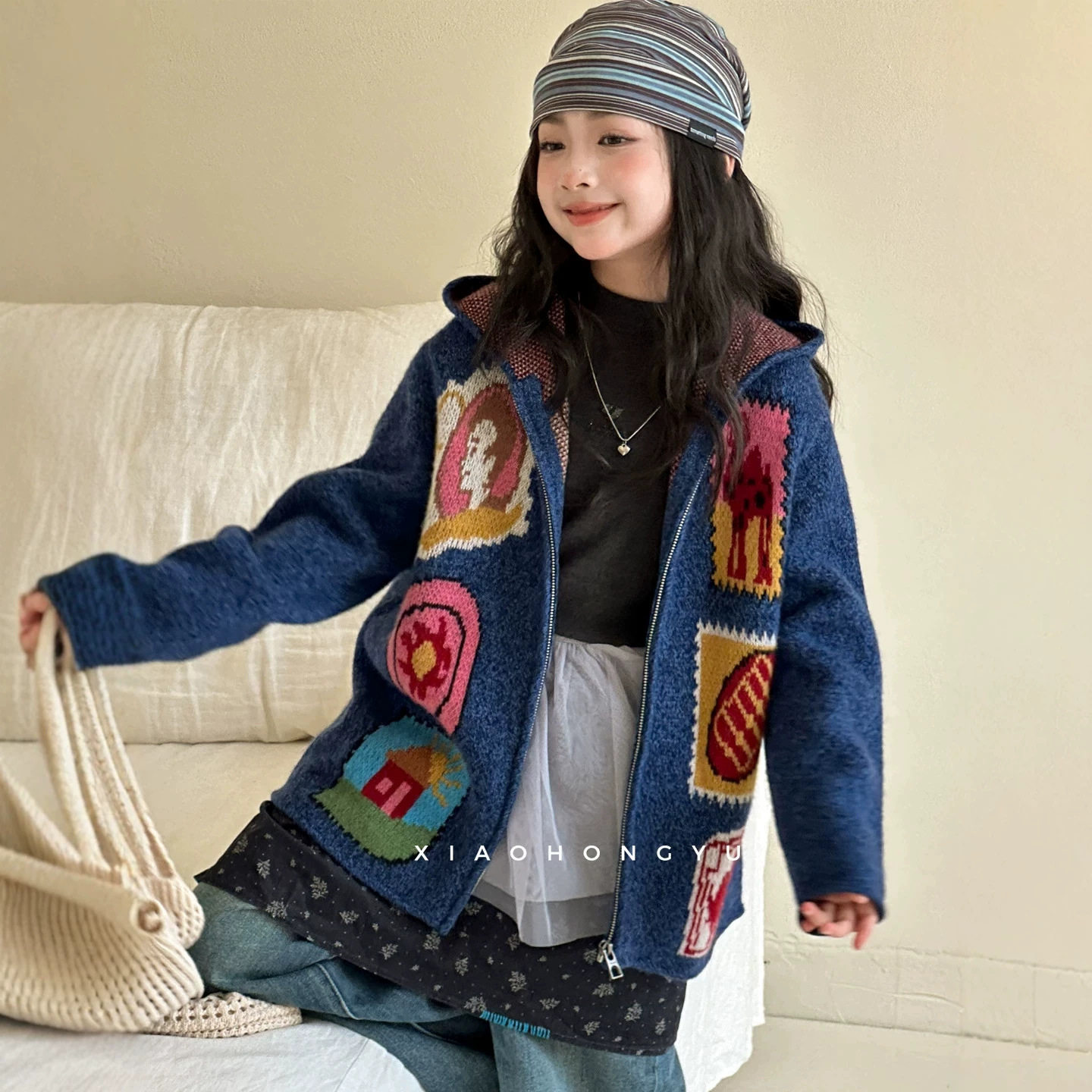 小红鱼女童外套秋装2026新款韩国童装洋气秋季独特亲子装连帽上衣