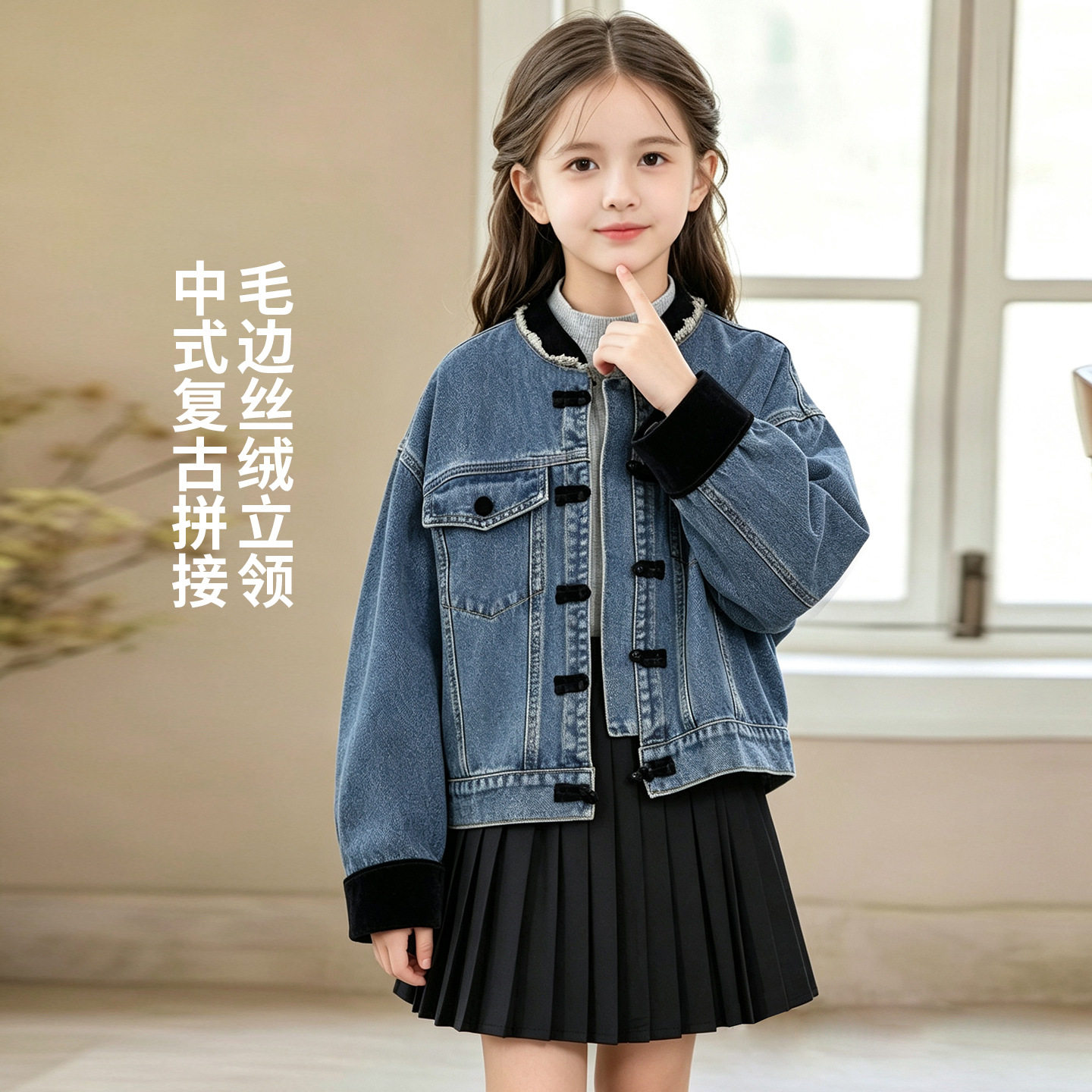 新中式女童牛仔外套2026春秋装新款中大童秋季牛仔夹克衫儿童上衣