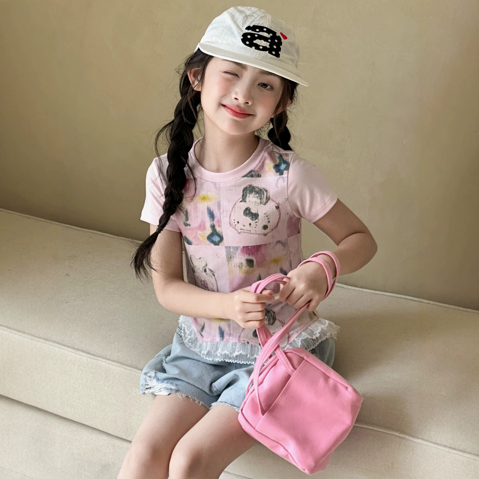 小红鱼女童卡通短袖T恤夏装2026新款儿童夏季亲子装可爱上衣上衣