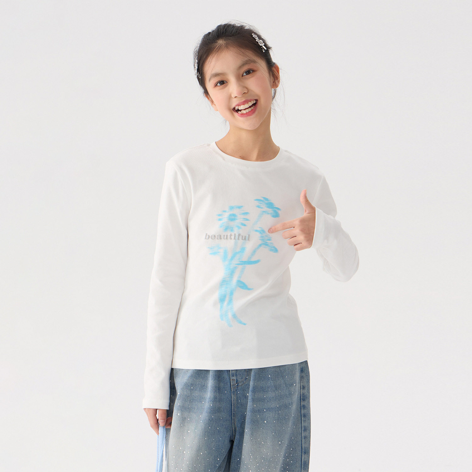 女童小雏菊印花长袖t恤2026春装新款儿童韩版圆领宽松洋气上衣潮