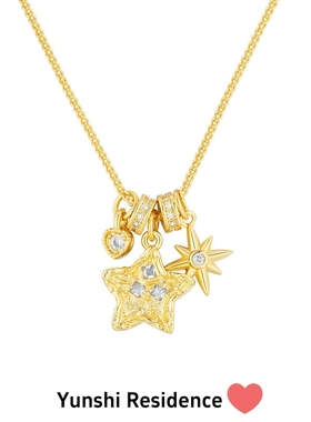 韵饰居~平价学生党 精致高级感锤纹熔岩星星 小众设计金色锁骨链