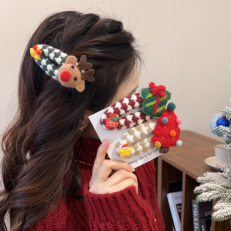 秋冬圣诞系列羊毛毡边夹麋鹿少女