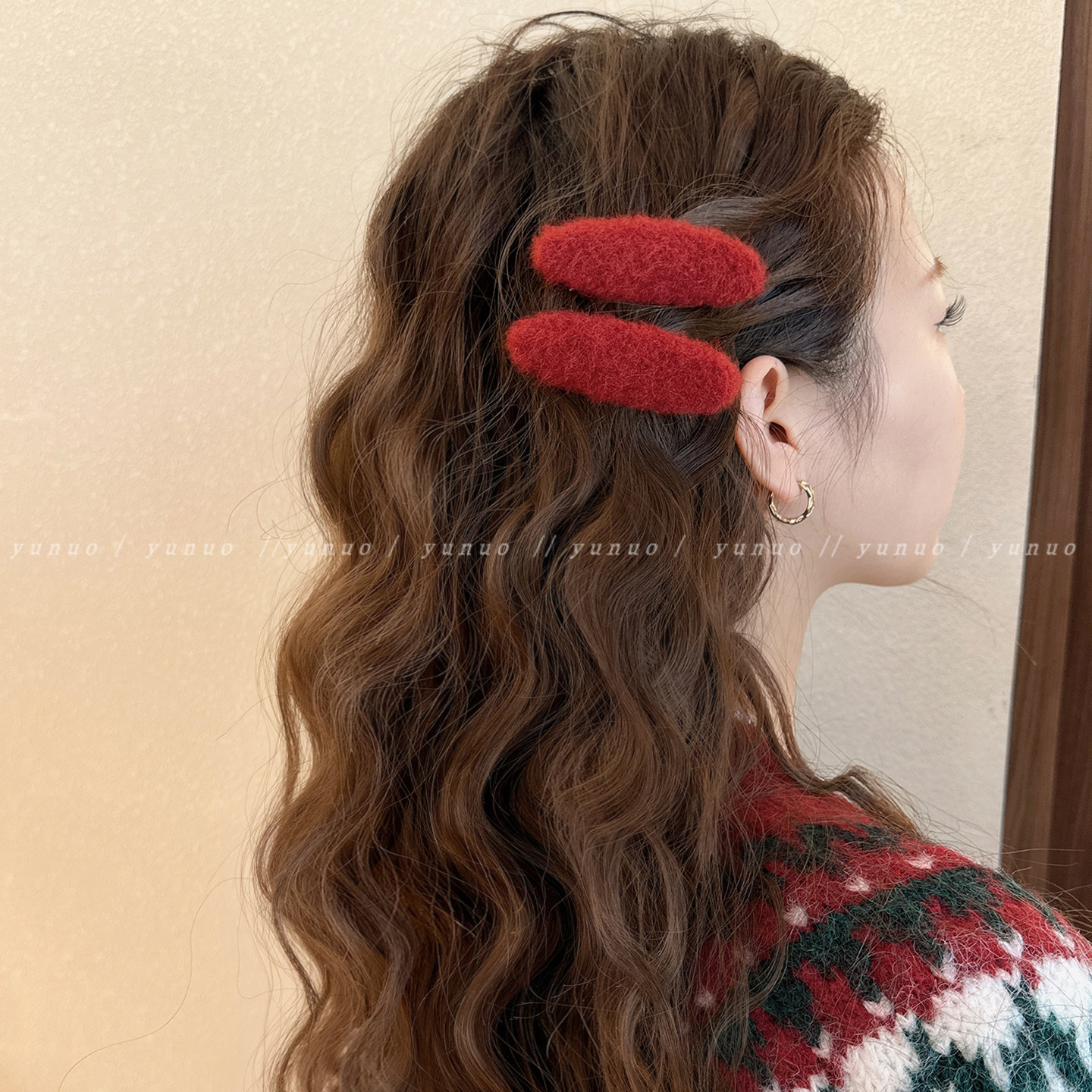 新年红毛呢发夹边夹侧边bb夹头饰