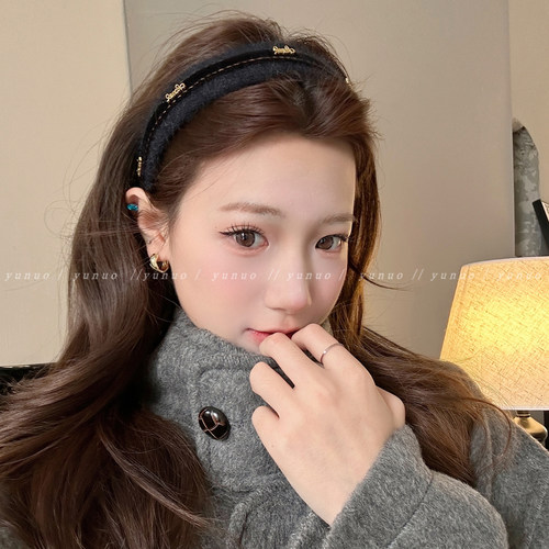 高端字母毛绒宽边发箍女发卡发饰