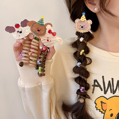 可爱电话线发圈头绳女2024新款高端网红泡泡辫编发神器