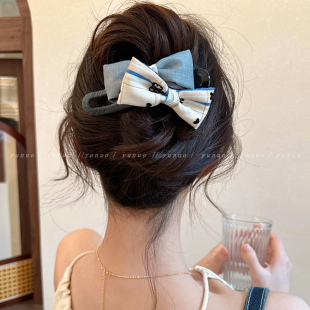 韓系雙蝴蝶結盤發(fā)夾女后腦勺高級感大號鴨嘴夾子頭飾春夏氣質抓夾