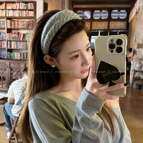 高级感针织条纹宽边发箍压发头箍