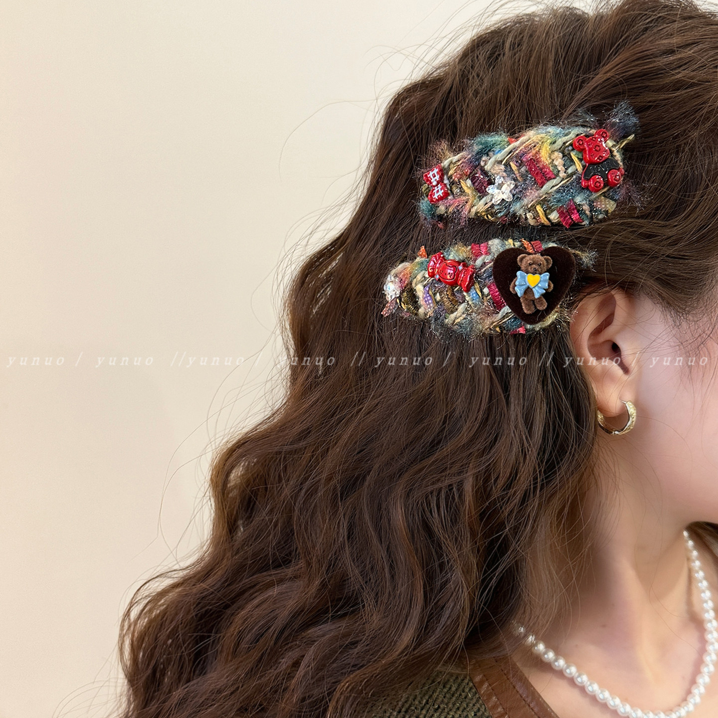 韩系彩色毛绒编织发夹边夹侧边夹